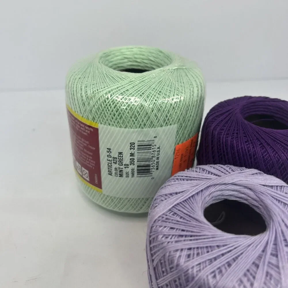 Vintage Coats & Clark South Maid Crochet Thread Lot 3 Mint Green Purple Size 10
